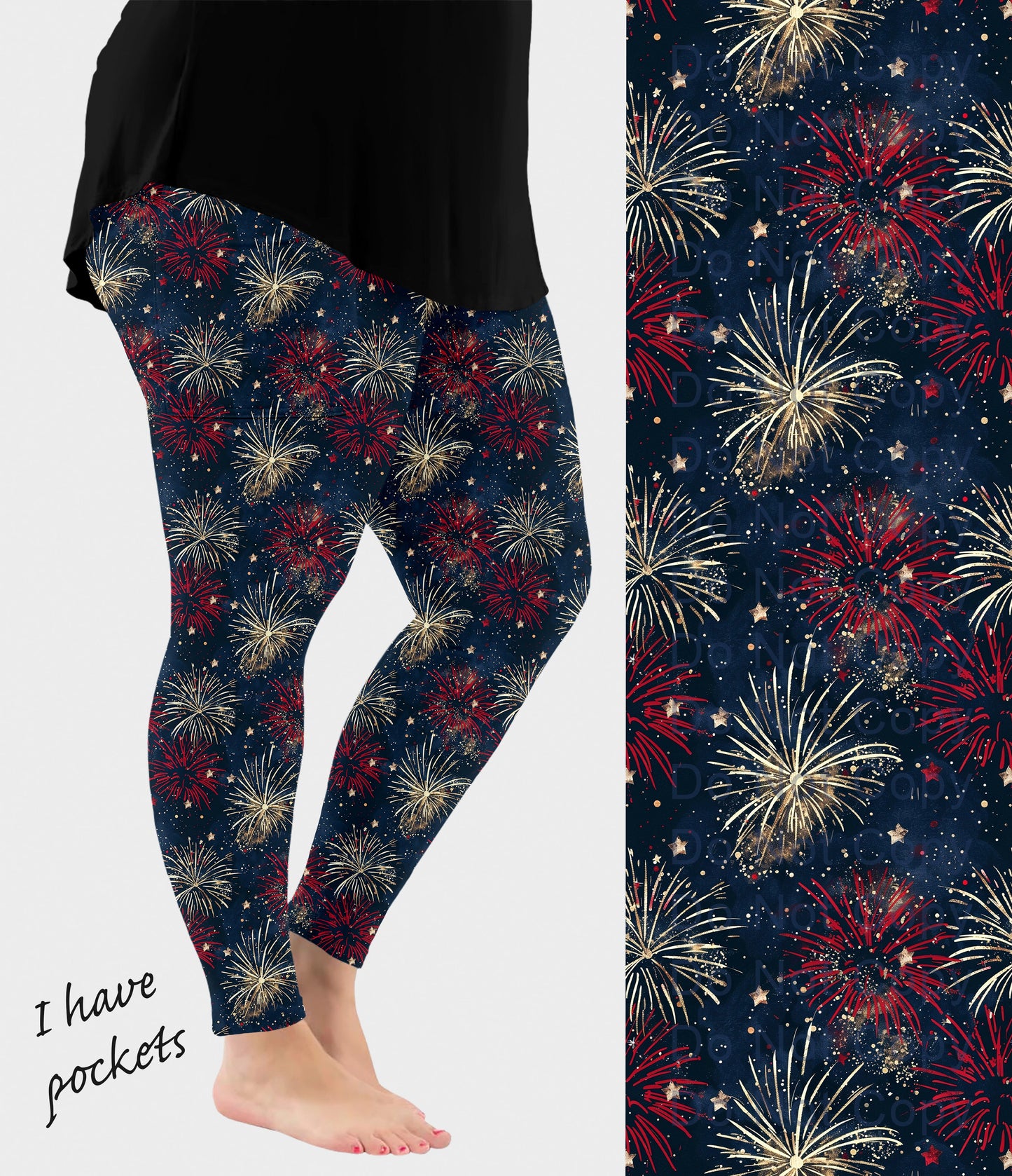 RTS - Red and Gold Fireworks Leggings with Pockets