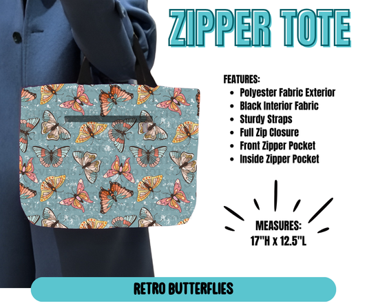 Preorder! Closes 5/21. ETA August. Retro Butterflies Zipper Tote