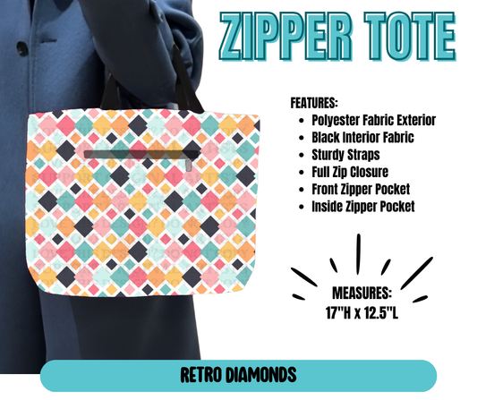 Preorder! Closes 5/21. ETA August. Retro Diamonds Zipper Tote