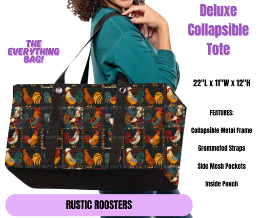 Preorder! Closes 5/19. ETA August. Rustic Roosters Collapsible Tote