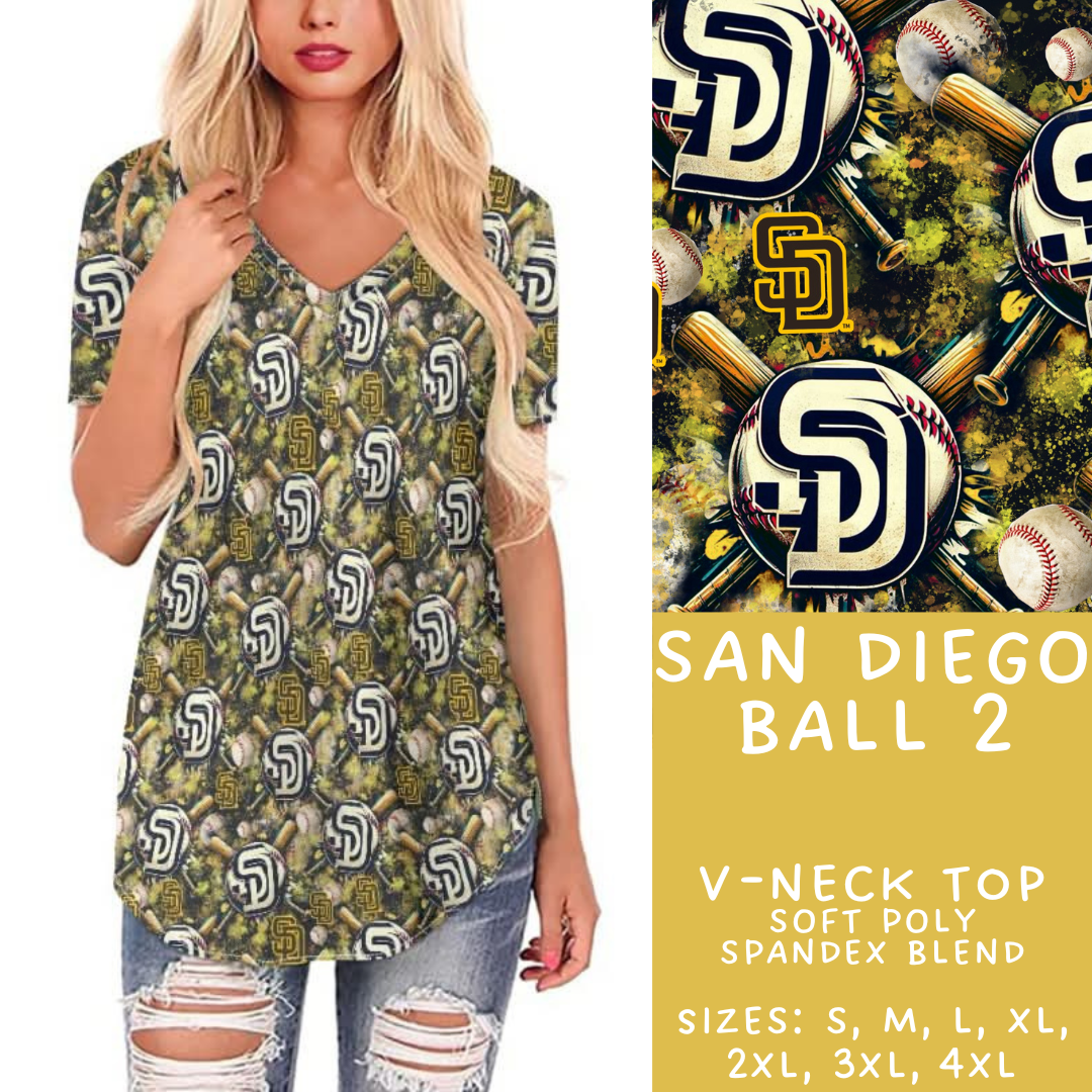 Batch #498 - Strike Out 3 - Closes 3/2 - ETA early May - San Diego Ball 2 V-Neck Tee - Alonna's Legging Land