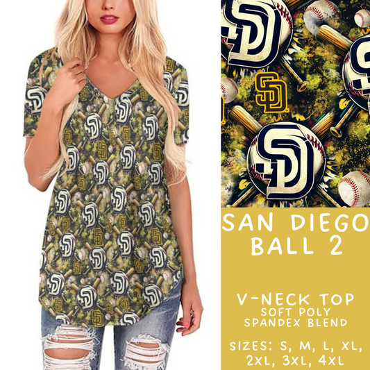 Batch #498 - Strike Out 3 - Closes 3/2 - ETA early May - San Diego Ball 2 V-Neck Tee - Alonna's Legging Land