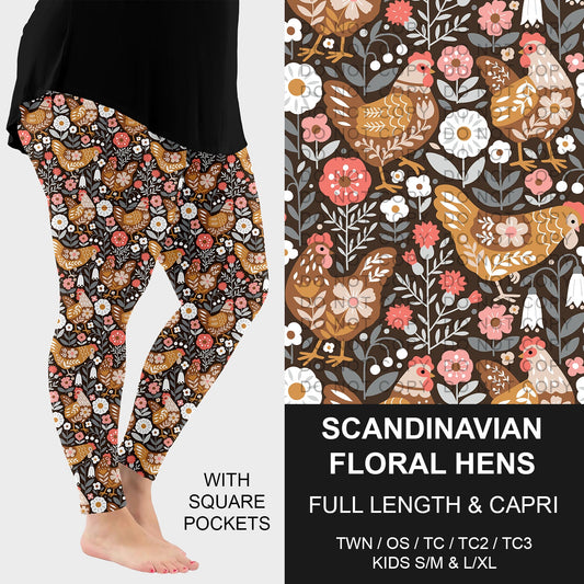 B227 - Preorder Scandinavian Floral Hens Leggings w/ Pockets (Closes 5/04. ETA: mid July)