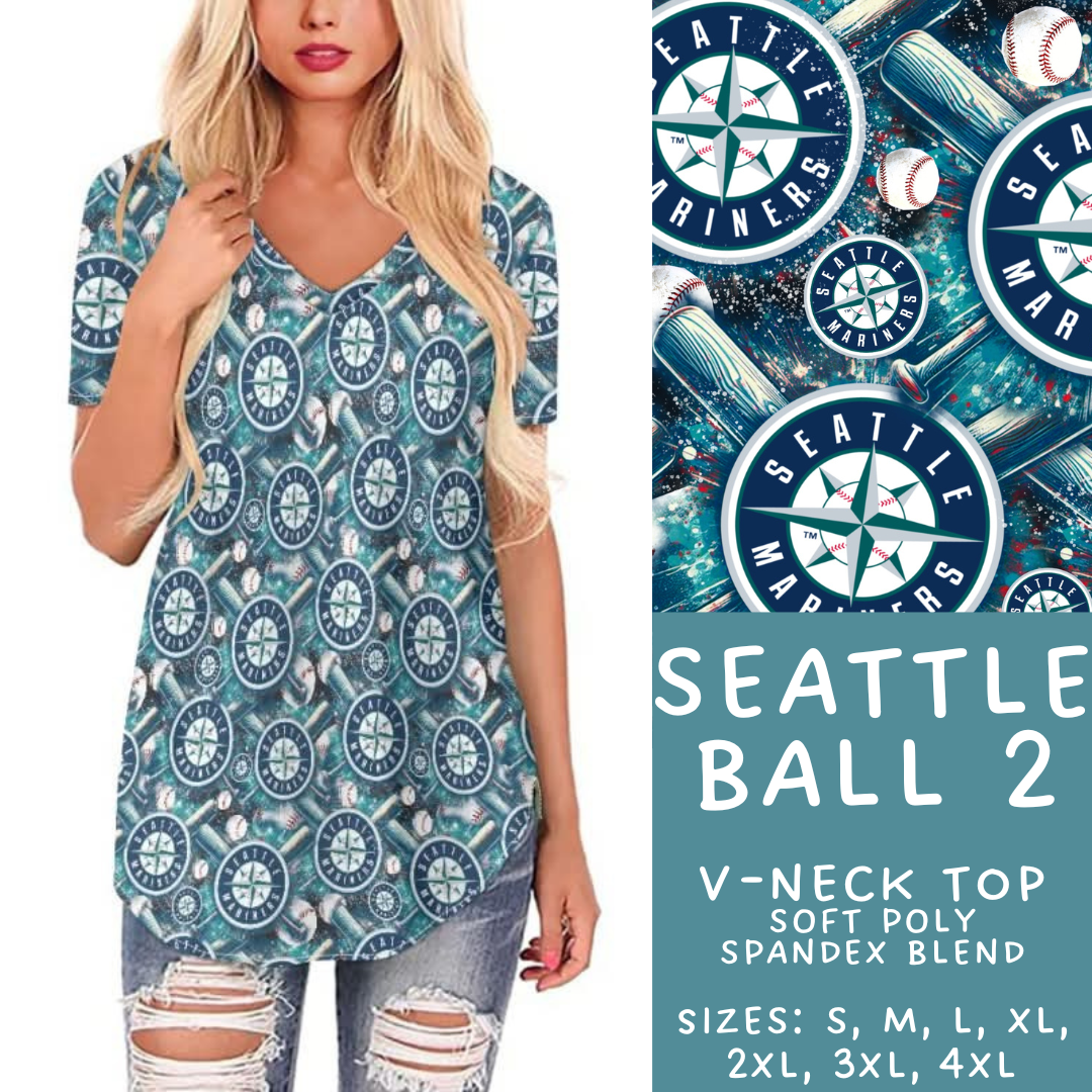 Batch #498 - Strike Out 3 - Closes 3/2 - ETA early May - Seattle Ball 2 V-Neck Tee - Alonna's Legging Land