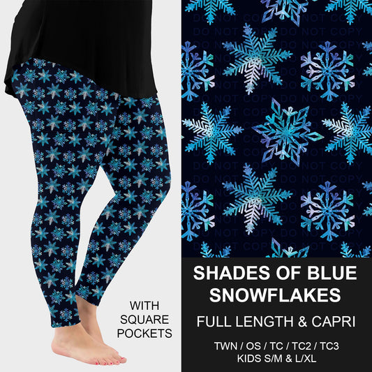 B258 - Preorder Shades of Blue Snowflakes Leggings w/ Pockets (Closes 11/02. ETA: mid Jan.)
