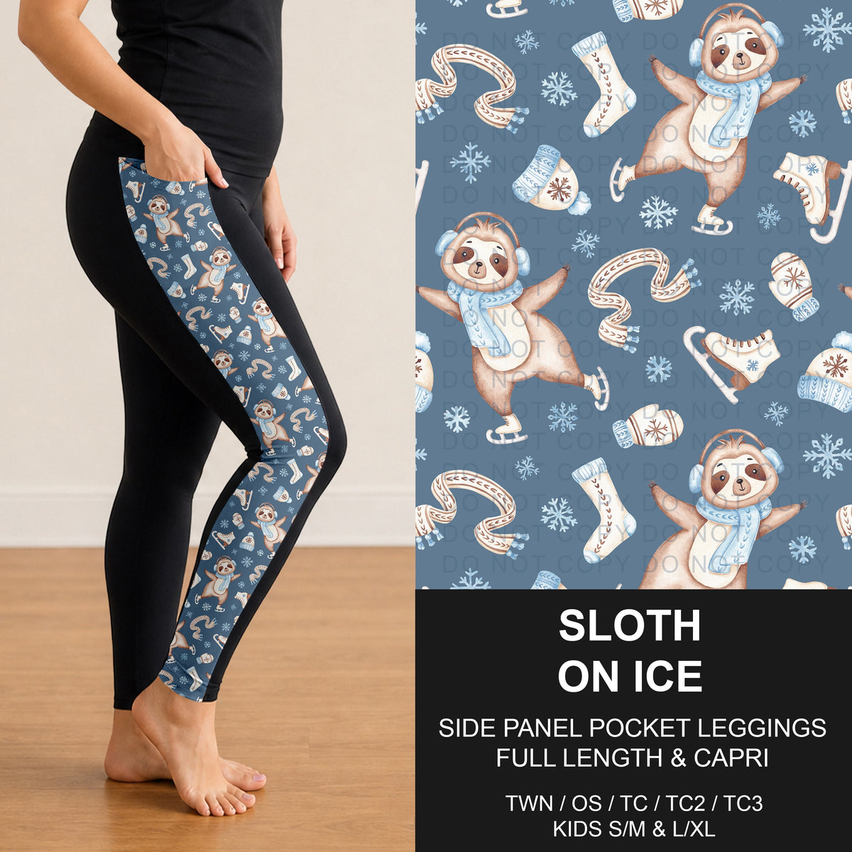 B313 - Preorder Sloth on Ice Side Panel Pocket Leggings (Closes 9/20. ETA: late Nov.)
