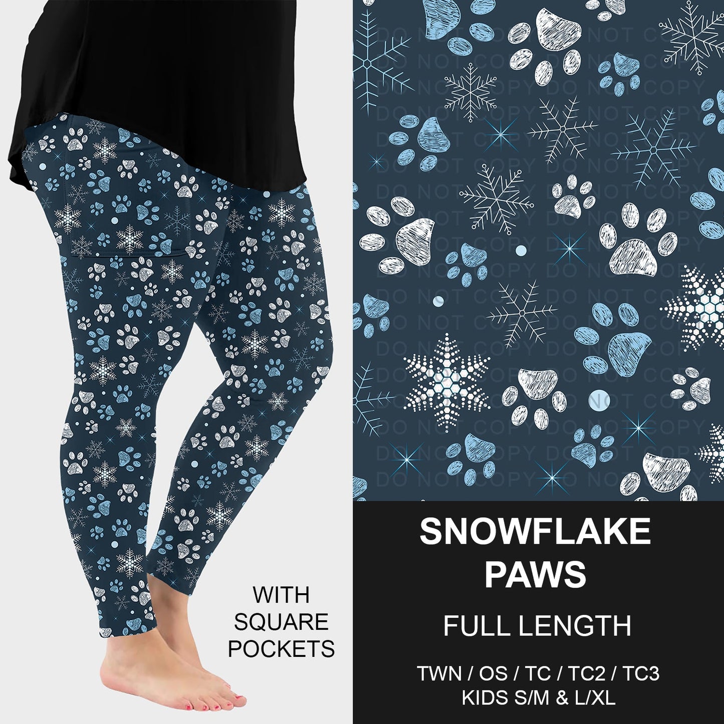 B253 - Preorder Snowflake Paws Leggings w/ Pockets (Closes 9/28. ETA late Nov.)