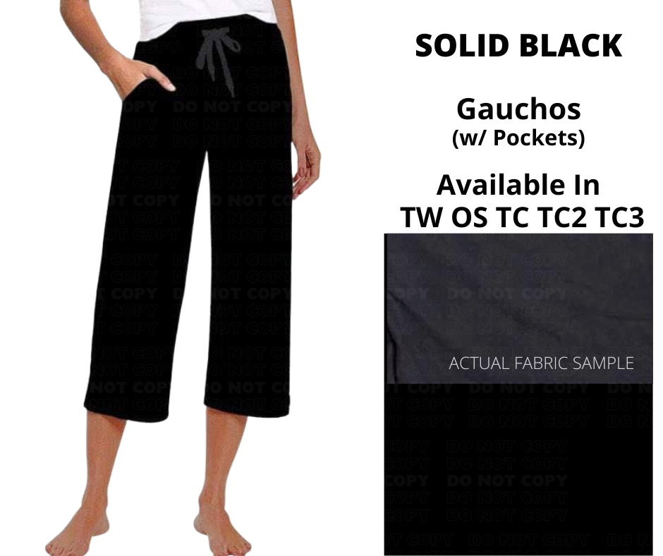 Solid Black Capri Gauchos Lounge Pants - Alonna's Legging Land
