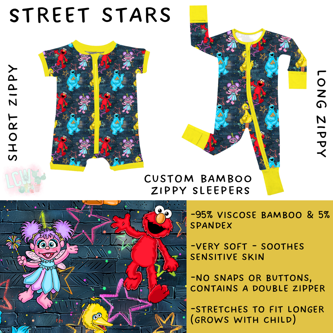 Ready To Ship - Street Stars Short Zip - 18-24 Mos, 2T & 3T & Long Zip - 6-12 Mos