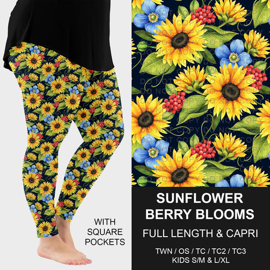B298 - Preorder Sunflower Berry Blooms Leggings w/ Pockets (Closes 7/05. ETA: early Sept.)
