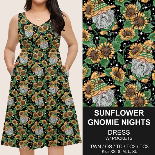 B275 - Preorder Sunflower Gnomie Nights Sleeveless Pocket Dress (Closes 2/25. ETA: early May) - Alonna's Legging Land