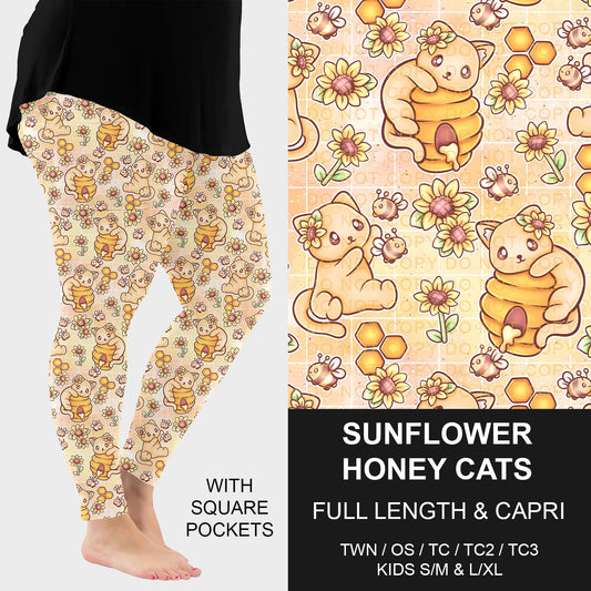 B267 - Preorder Sunflower Honey Cats Leggings w/ Pockets (Closes 12/21. ETA: late Feb.)
