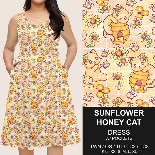 B275 - Preorder Sunflower Honey Cat Sleeveless Pocket Dress (Closes 2/25. ETA: early May) - Alonna's Legging Land