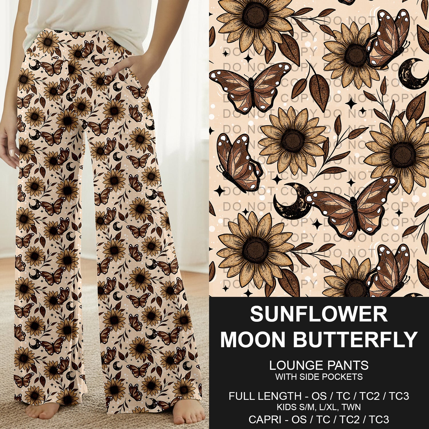 B277 - Preorder Sunflower Moon Butterfly Lounge Pants (Closes 3/08. ETA: mid May) - Alonna's Legging Land