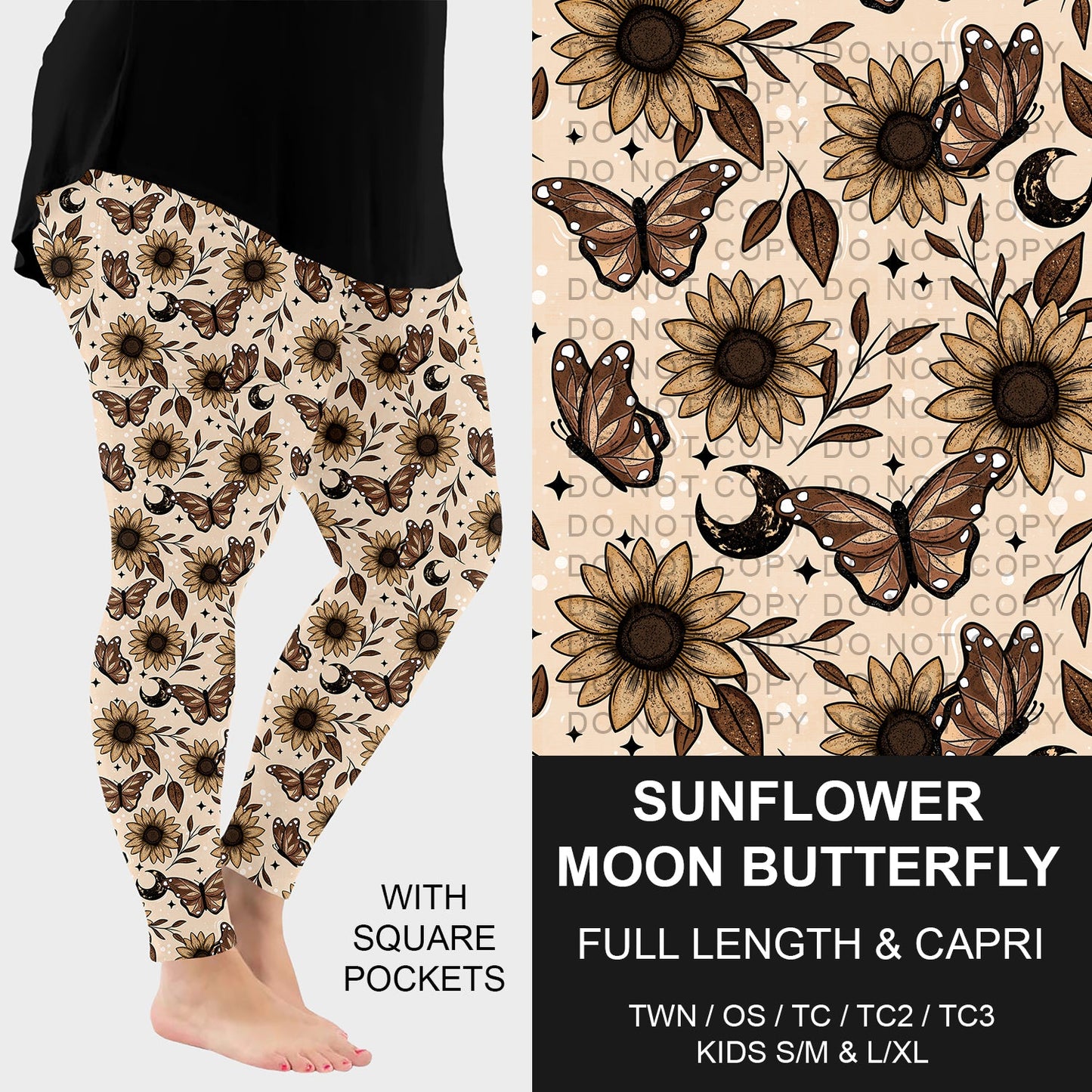 B277 - Preorder Sunflower Moon Butterfly Leggings w/ Pockets (Closes 3/08. ETA: mid May)