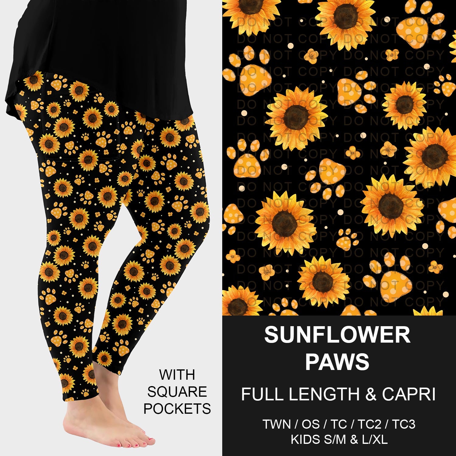 B277 - Preorder Sunflower Paws Leggings w/ Pockets (Closes 3/08. ETA: mid May) - Alonna's Legging Land