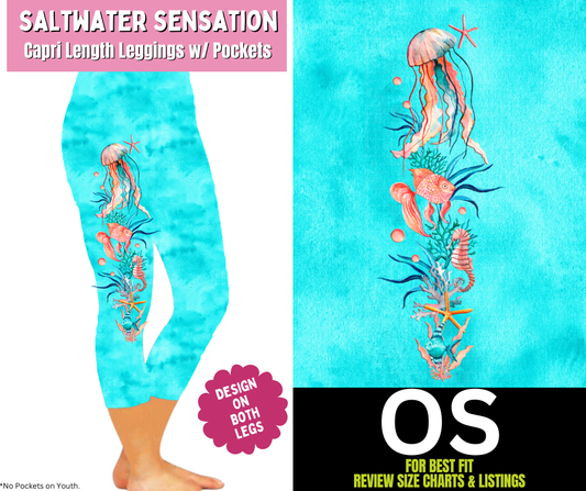 Saltwater Sensation Watercolor Capri Leggings w/ Side Leg Designs