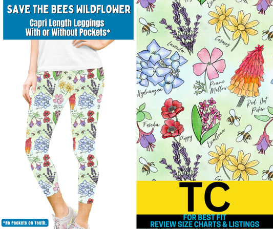 Save The Bees Capri Length Leggings w/ Pockets - Alonna's Legging Land