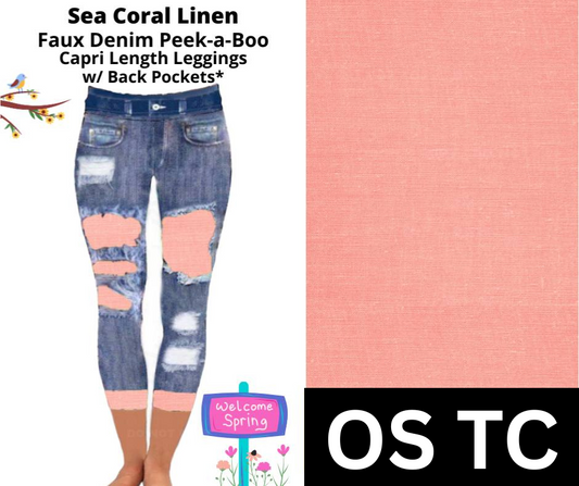 Sea Coral Linen Capri Faux Denim Peekaboo