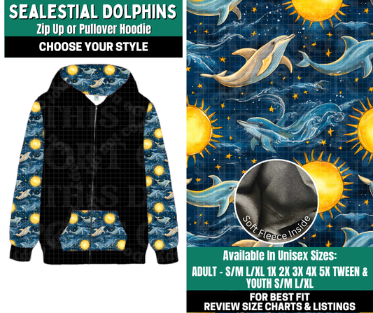 Preorder! Closes 10/27. ETA Jan. Sealestial Dolphins Zip-Up or Pullover Hoodie