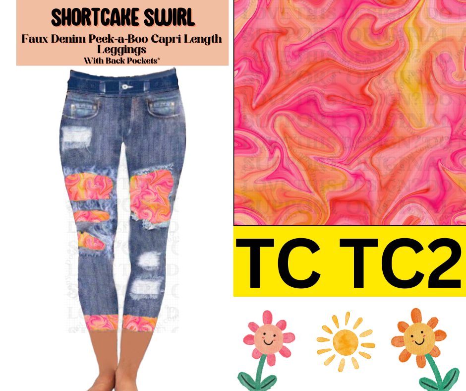 Shortcake Swirl Capri Faux Denim Peekaboo