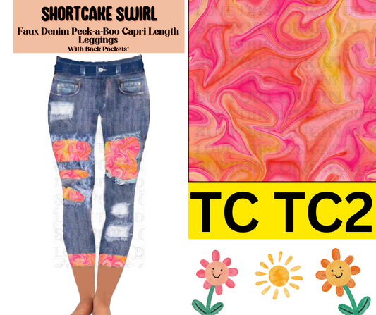Shortcake Swirl Capri Faux Denim Peekaboo