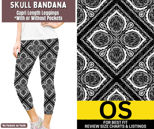 Skull Bandana Capri Length Leggings w/ Pockets