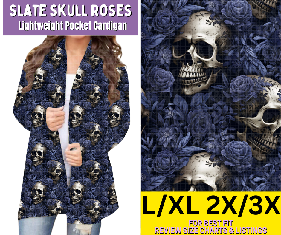 Slate Skull Roses Pocket Cardigan - Alonna's Legging Land