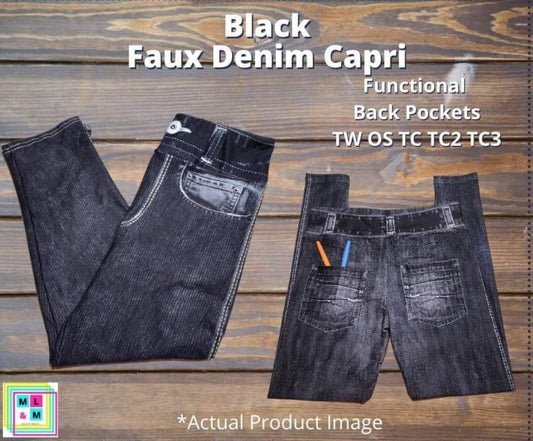 Solid Black Capri Faux Denim Leggings - Alonna's Legging Land
