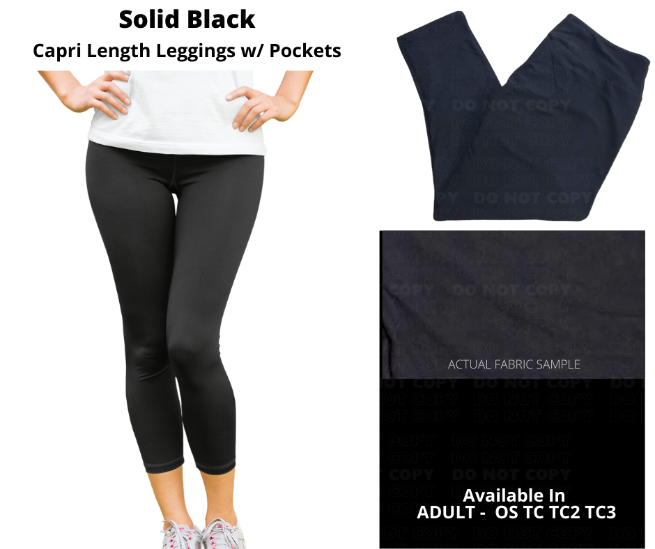 Solid Black Capris w/ Pockets - Alonna's Legging Land