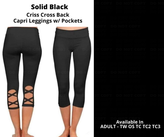 Solid Black Criss Cross Capri w/ Pockets - Alonna's Legging Land