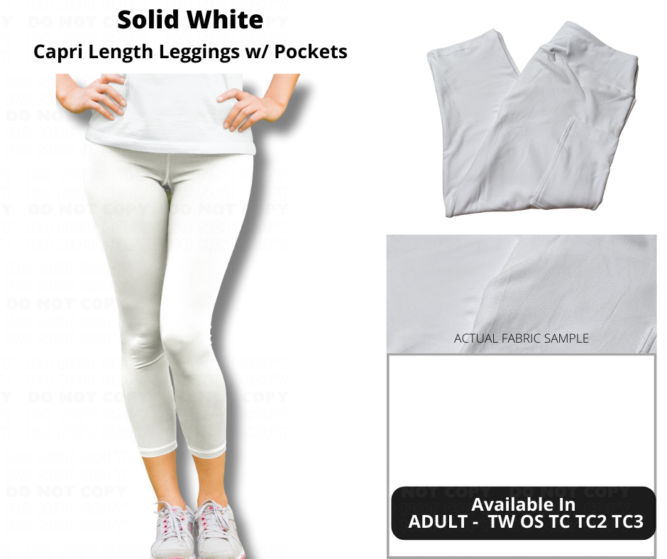 Solid White Capri Leggings w/ Pockets by ML&M - Alonna's Legging Land