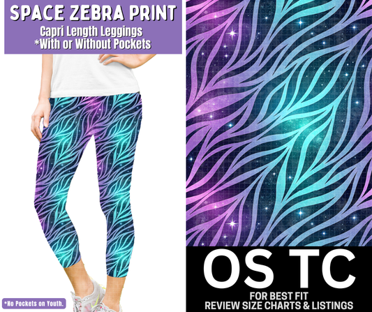 Space Zebra Print Capri Length Leggings w/ Pockets