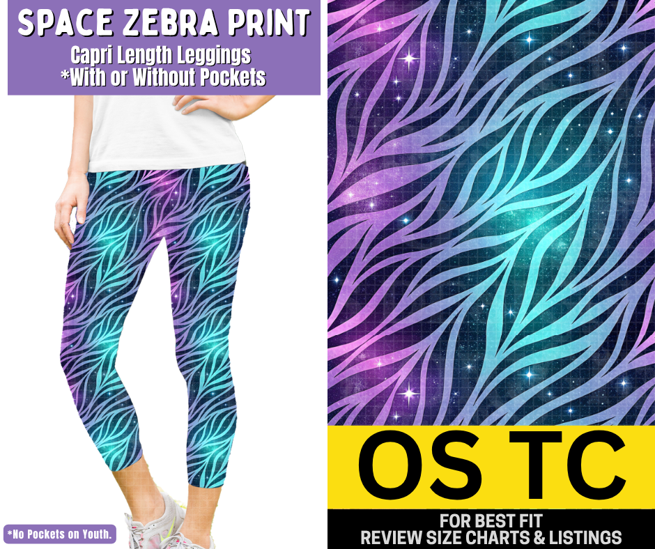 Space Zebra Print Capri Length Leggings w/ Pockets - Alonna's Legging Land