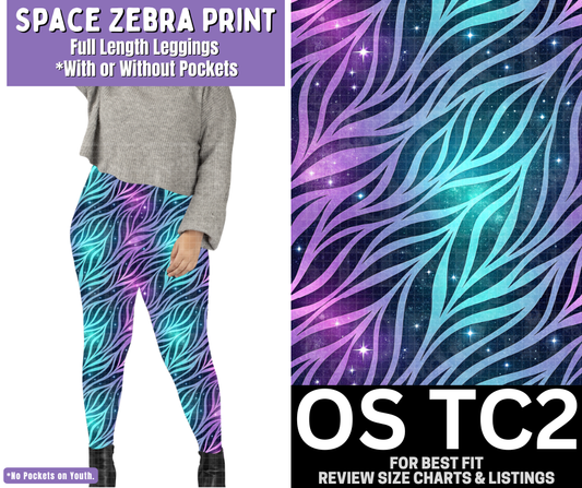 Space Zebra Print Full Length Leggings w/ Pockets
