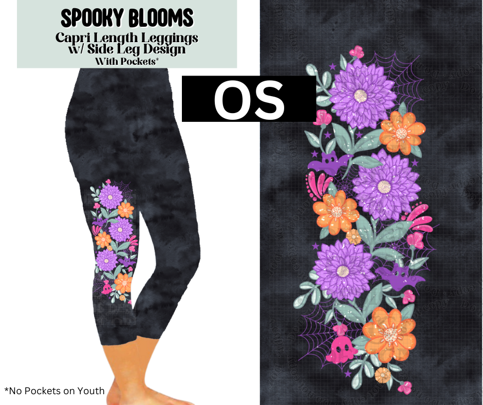 Spooky Blooms Capri Leggings w/ Side Leg Designs