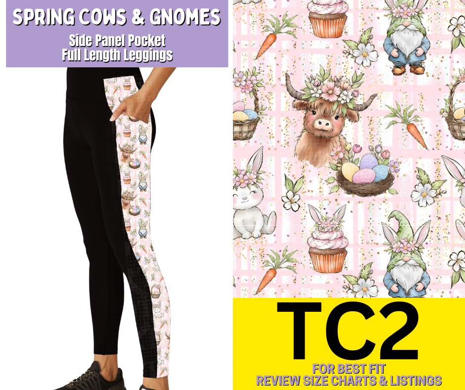 Spring Cows & Gnomes Side Panel Pocket Full Length Leggings