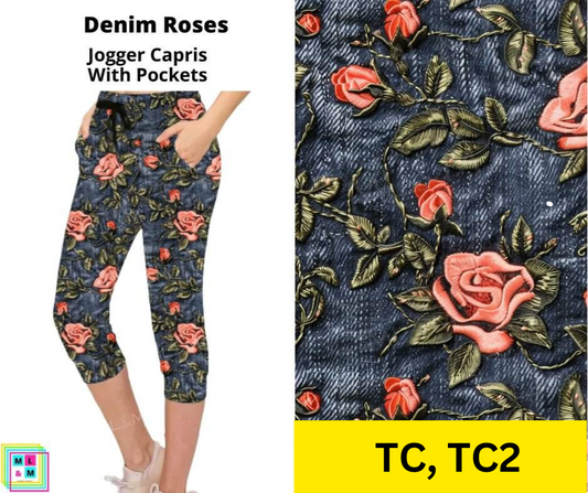 *Clearance* Price Drops in Cart! Denim Roses Jogger Capri - Alonna's Legging Land