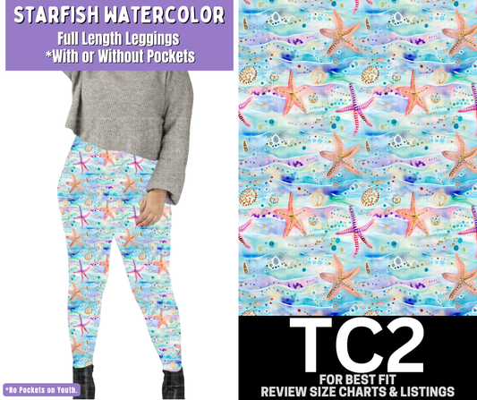 Starfish Watercolor Full Length Leggings w/ Pockets