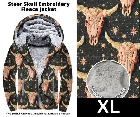 Steer Skull Embroidery Fleece Jackets