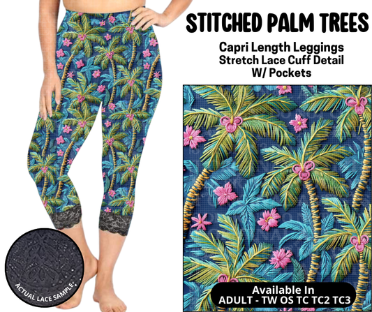 Preorder! Closes 5/12. ETA August. Stitched Palm Trees Lace Cuff Capris w/ Pockets