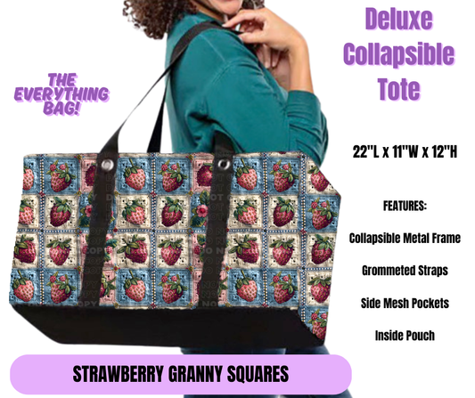 Preorder! Closes 5/19. ETA August. Strawberry Granny Squares Collapsible Tote