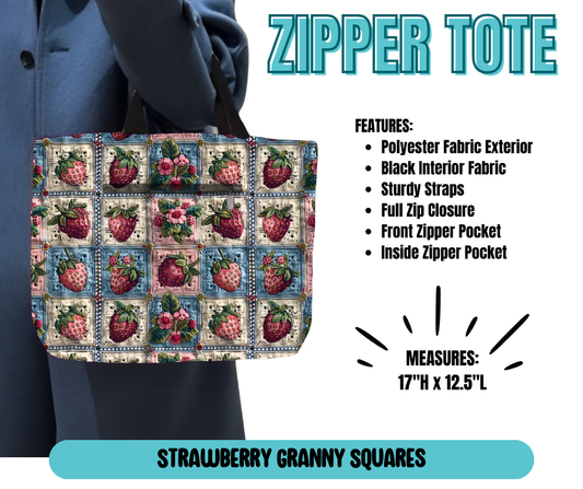 Preorder! Closes 5/21. ETA August. Strawberry Granny Squares Zipper Tote