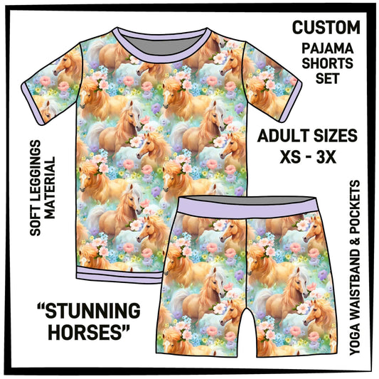 PS1S - Stunning Horses Pajamas Top & Shorts Set - Preorder Closing 7/1 ETA: Late Aug