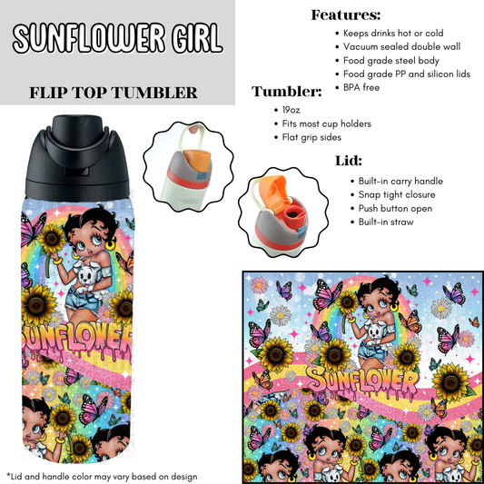 Sunflower Girl Flip Top Tumbler