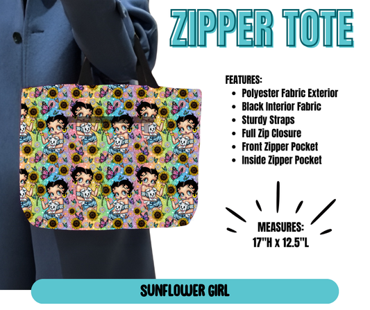 Preorder! Closes 5/21. ETA August. Sunflower Girl Zipper Tote