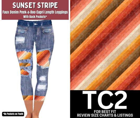 Sunset Stripe Capri Faux Denim Peekaboo