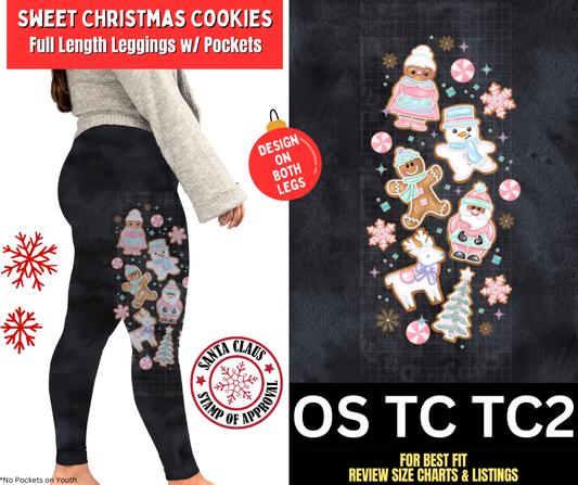 Sweet Christmas Cookies Watercolor Full Length Leggings w/ Side Leg Designs