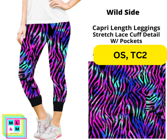 *Clearance* Price Drops in Cart! Wild Side Lace Cuff Capris w/ Pockets - Alonna's Legging Land