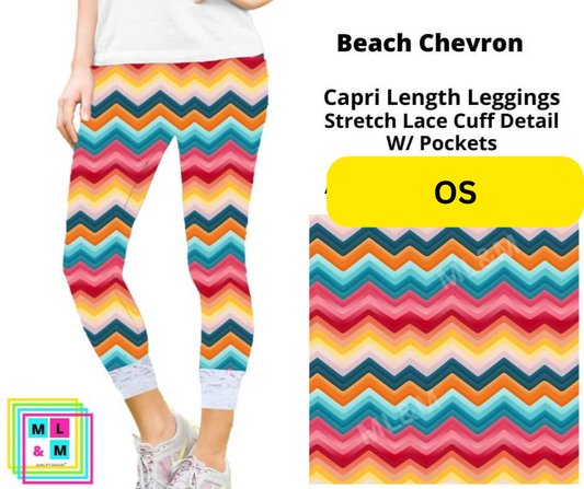 *Clearance* Price Drops in Cart! Beach Chevron Lace Cuff Capris w/ Pockets - Alonna's Legging Land